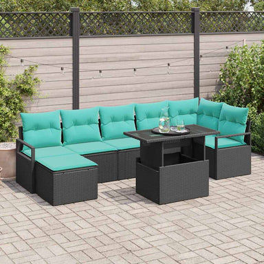 Tuin Sofa Set 8 st Zwart en Blauw poly rattan