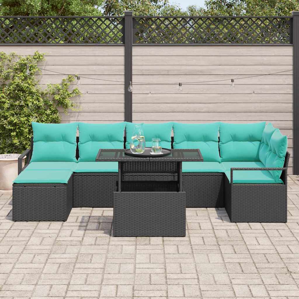 Tuin Sofa Set 8 st Zwart en Blauw poly rattan