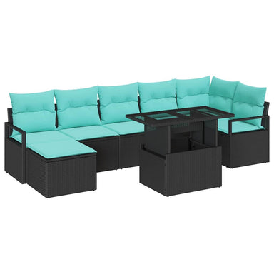 Tuin Sofa Set 8 st Zwart en Blauw poly rattan