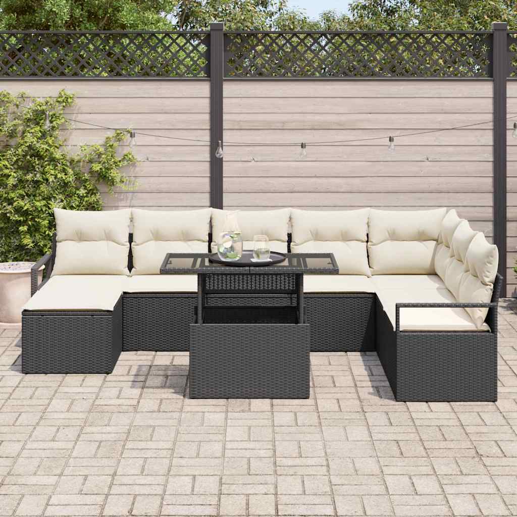 Tuin Sofa Set met kussen 9 pcs Zwart en crème