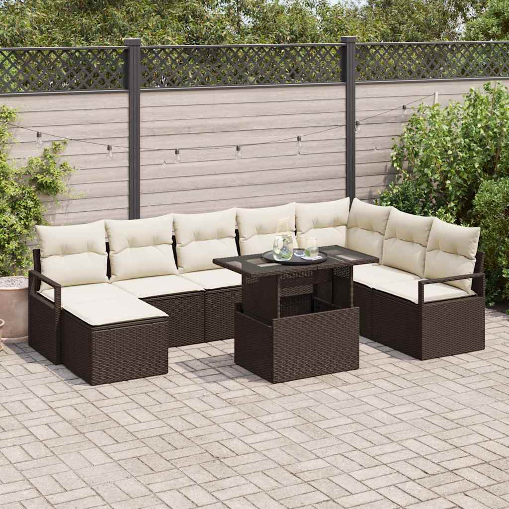 Tuin Sofa Set 9 st Bruin en Crème poly rattan