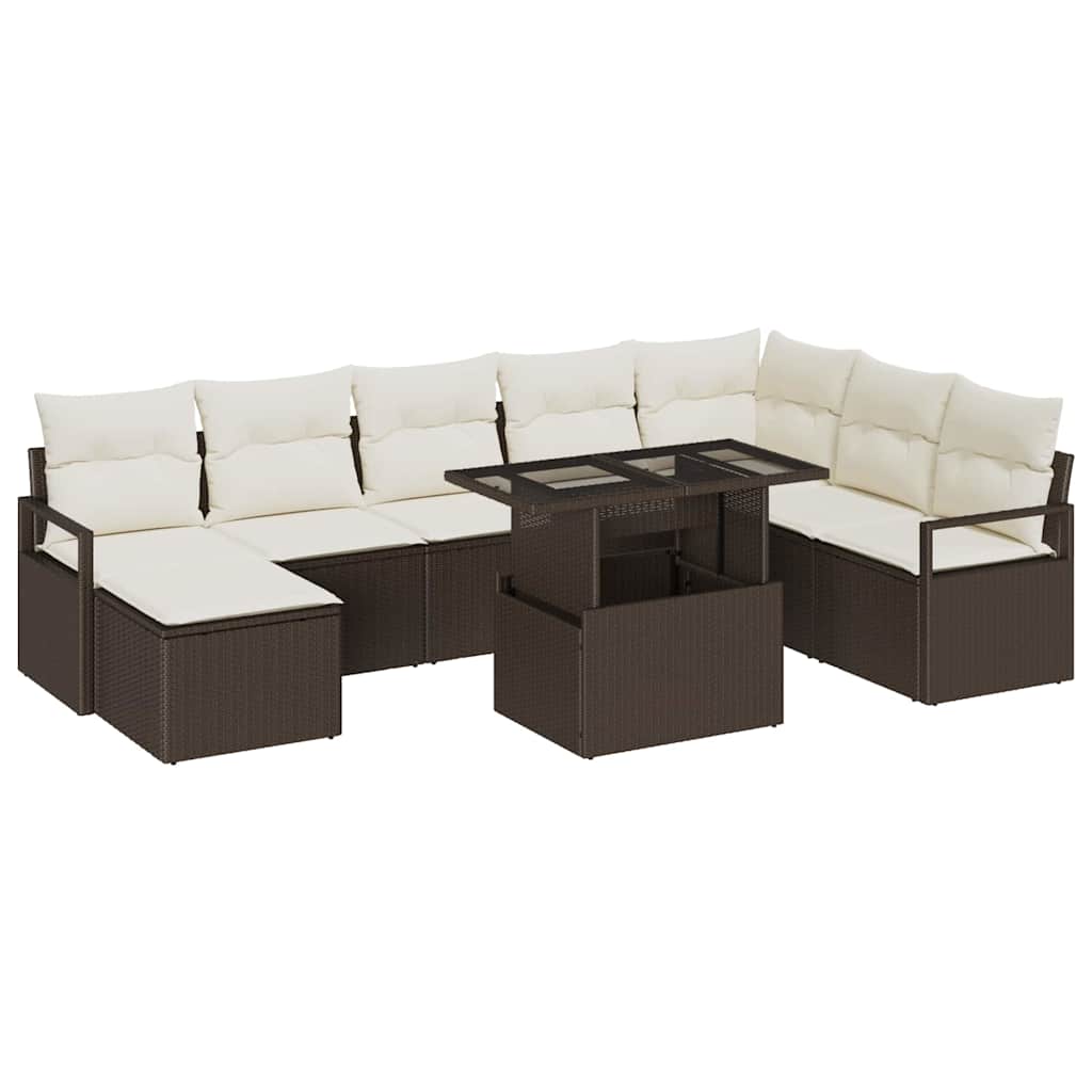 Tuin Sofa Set 9 st Bruin en Crème poly rattan