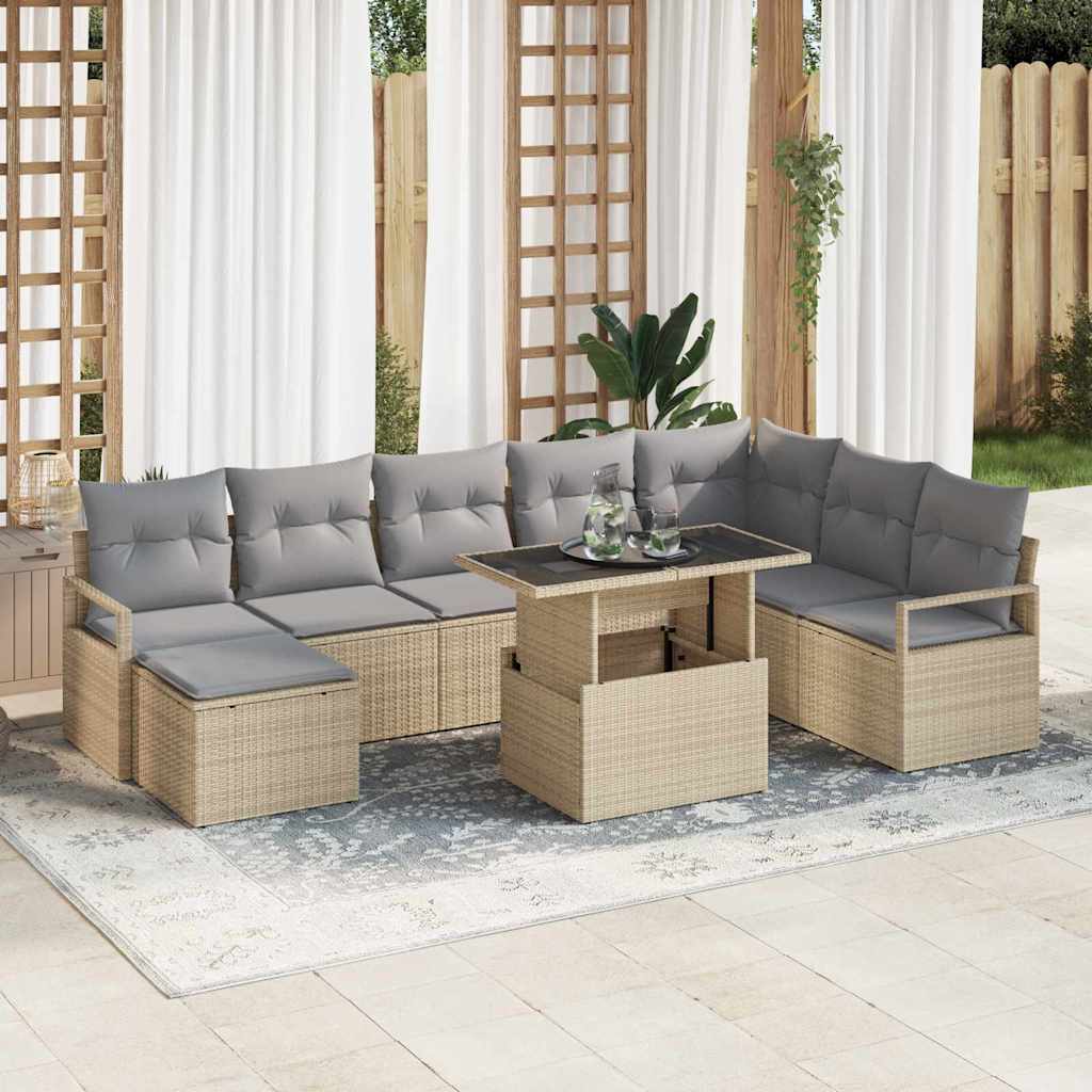 Tuin Sofa Set 9 st Beige en Licht Grijs poly rattan