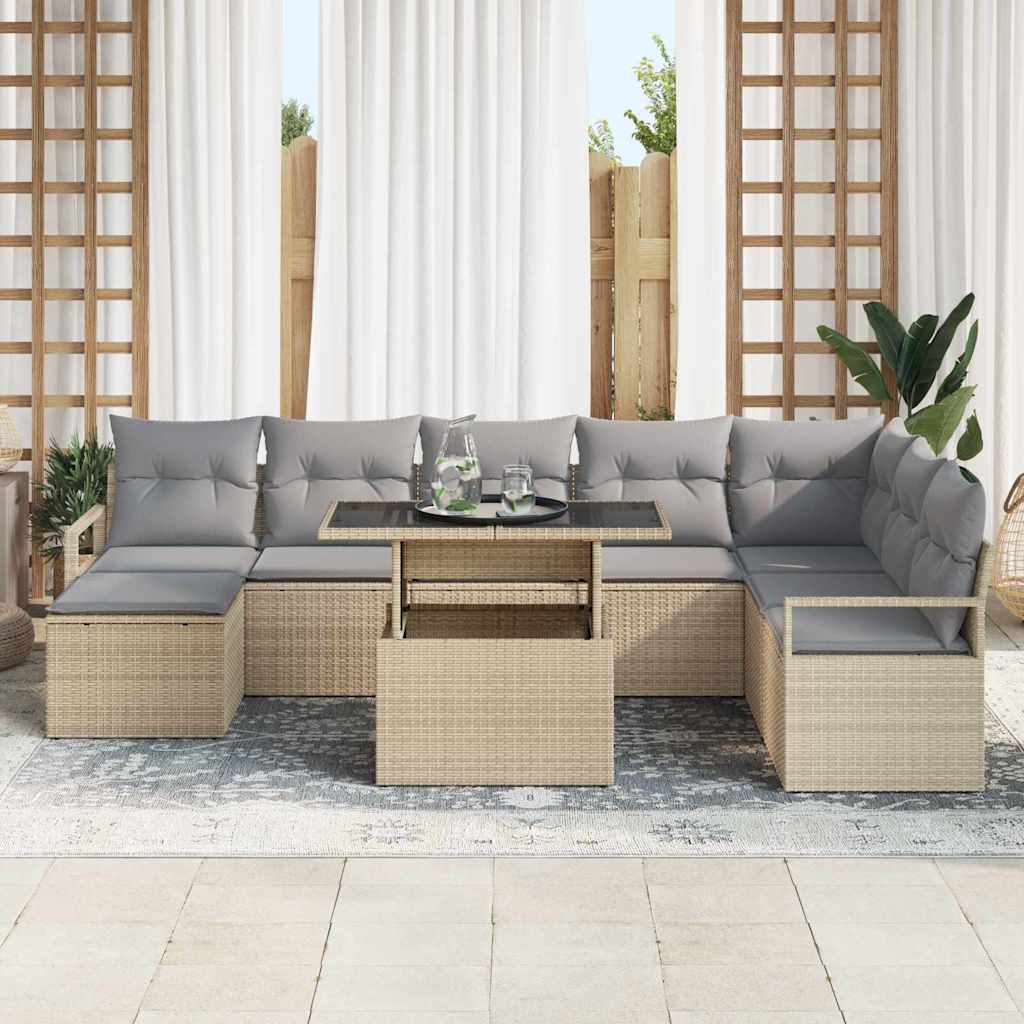 Tuin Sofa Set 9 st Beige en Licht Grijs poly rattan