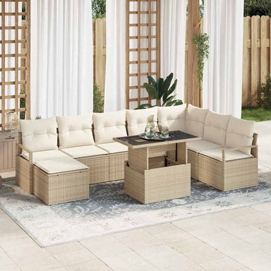 Tuin Sofa Set 9 st Beige en Crème poly rattan