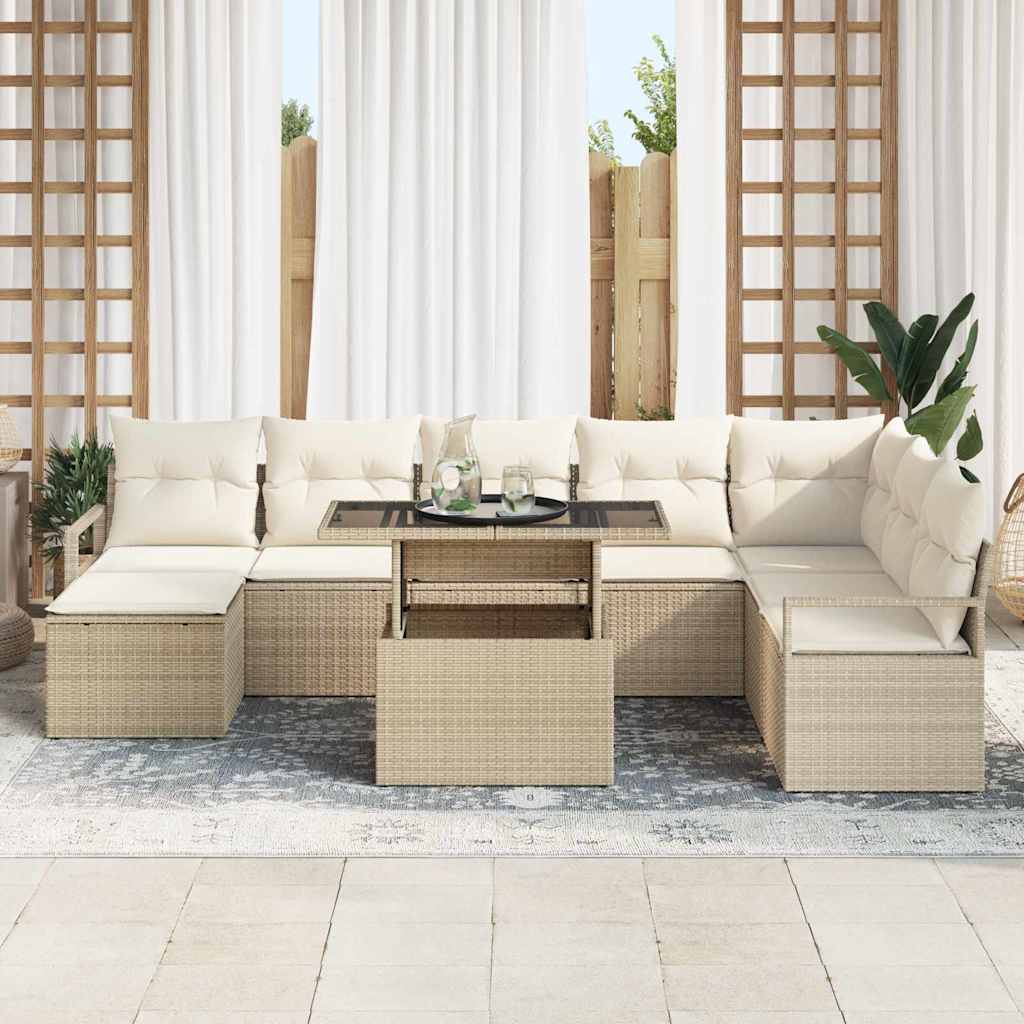 Tuin Sofa Set 9 st Beige en Crème poly rattan