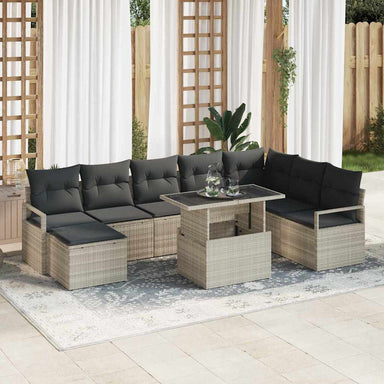 Tuin Sofa Set 9 st Lichtgrijs poly rattan