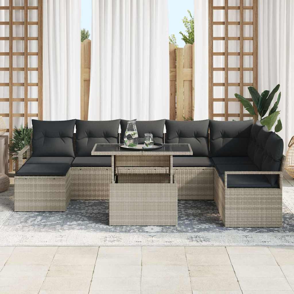 Tuin Sofa Set 9 st Lichtgrijs poly rattan