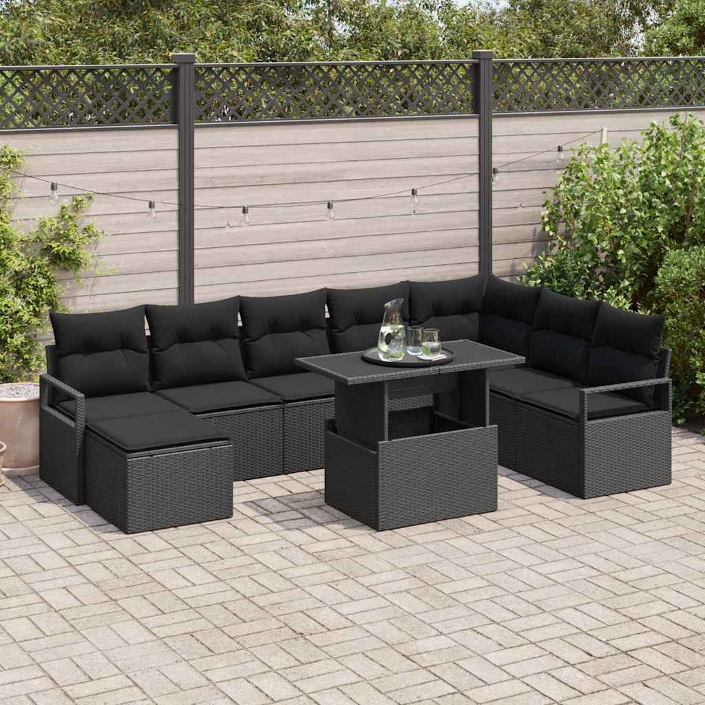 Tuin Sofa Set 9 st Zwart poly rattan