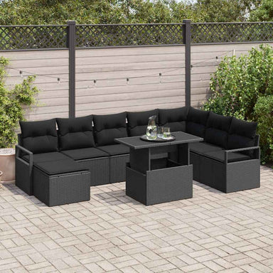 Tuin Sofa Set 9 st Zwart poly rattan