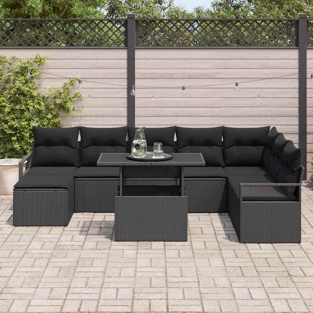Tuin Sofa Set 9 st Zwart poly rattan
