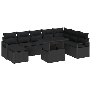 Tuin Sofa Set 9 st Zwart poly rattan