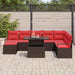 Tuin Sofa Set 9 st Bruin en Rood poly rattan