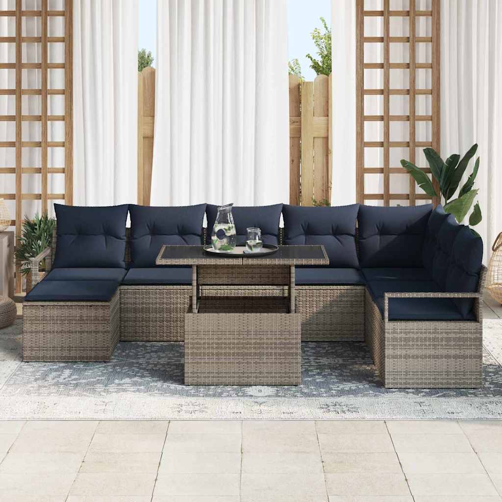 Tuin Sofa Set 9 st Grijs en Marineblauw poly rattan