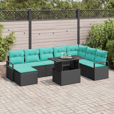 Tuin Sofa Set 9 st Zwart en Blauw poly rattan