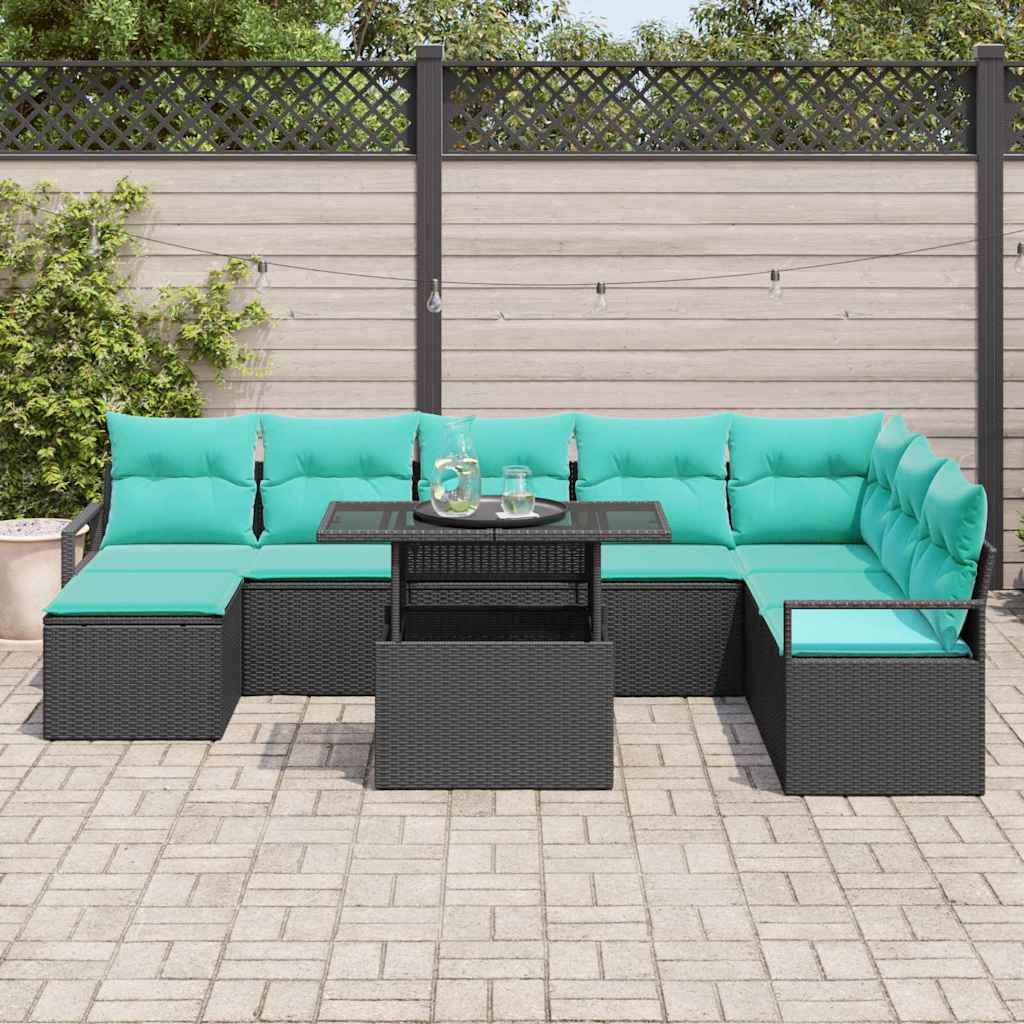 Tuin Sofa Set 9 st Zwart en Blauw poly rattan