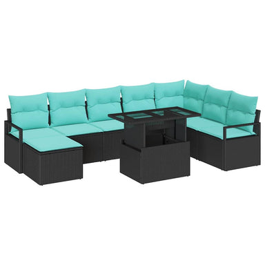 Tuin Sofa Set 9 st Zwart en Blauw poly rattan
