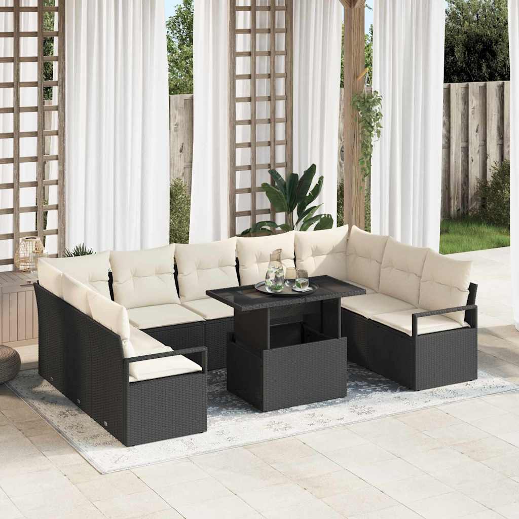 Tuin Sofa Set 10 st 9-Aantal zitplaatsen Zwart en Crème