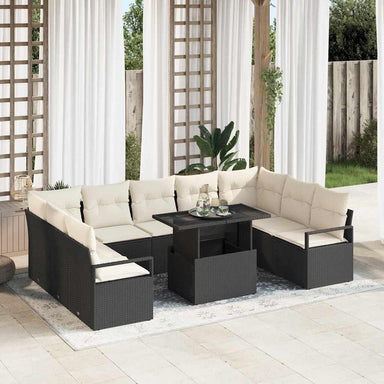 Tuin Sofa Set 10 st 9-Aantal zitplaatsen Zwart en Crème