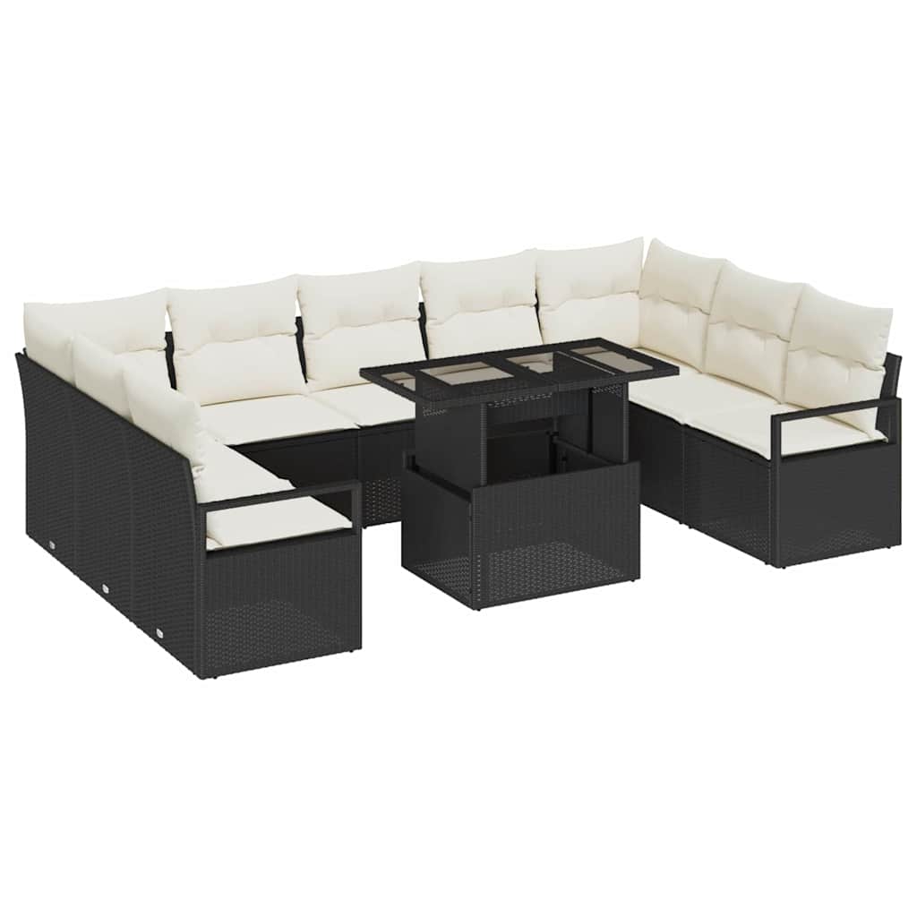 Tuin Sofa Set 10 st 9-Aantal zitplaatsen Zwart en Crème