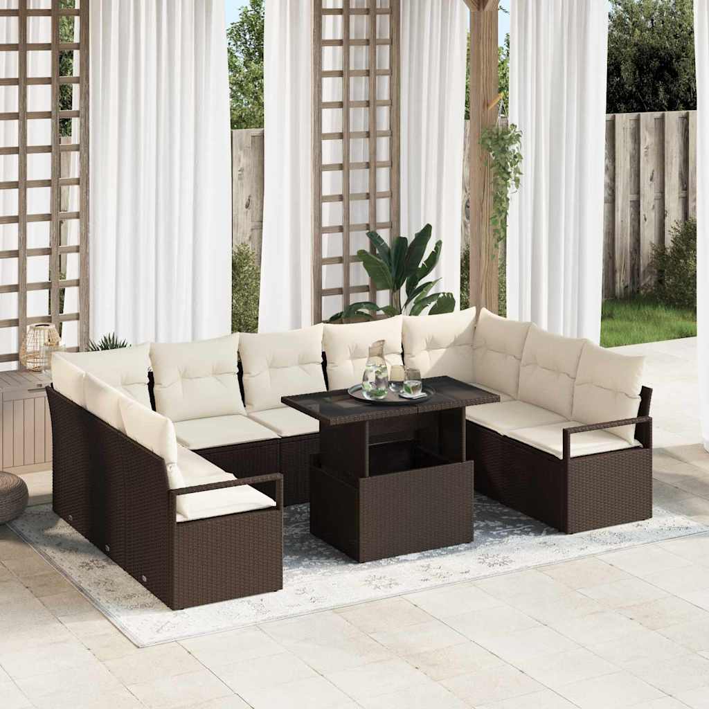 Tuin Sofa Set 10 st 9-Aantal zitplaatsen Bruin en Crème
