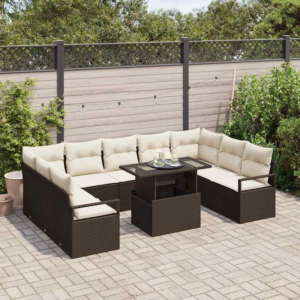 Tuin Sofa Set 10 st 9-Aantal zitplaatsen Bruin en Crème