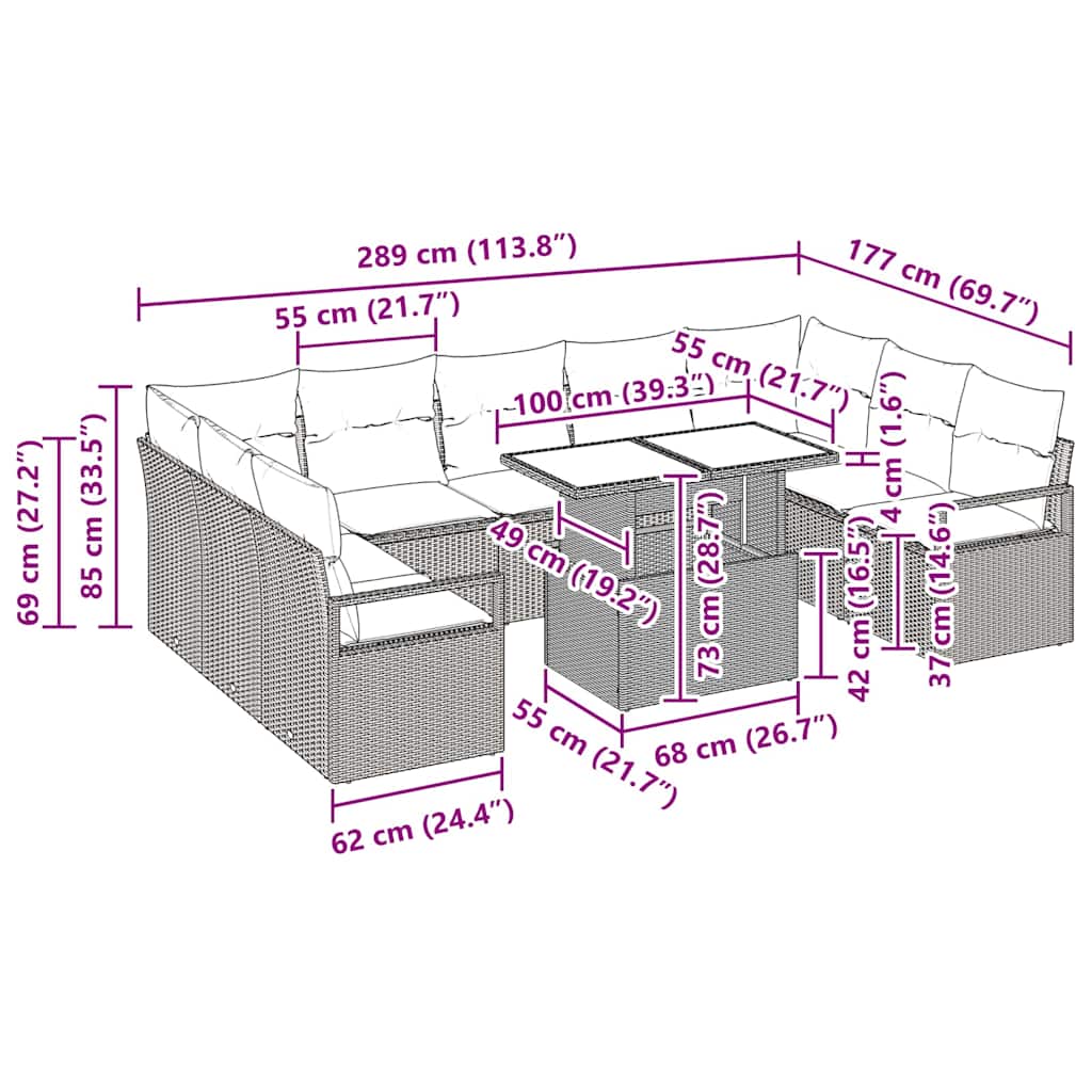 Tuin Sofa Set 10 st 9-Aantal zitplaatsen Bruin en Crème