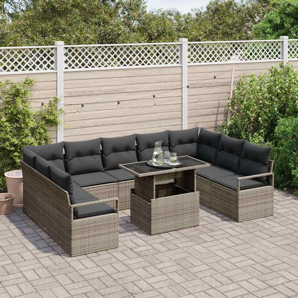 Tuin Sofa Set 10 st 9-Aantal zitplaatsen Grijs poly rattan