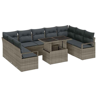 Tuin Sofa Set 10 st 9-Aantal zitplaatsen Grijs poly rattan