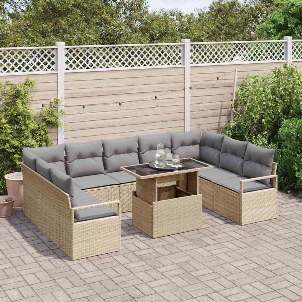 Tuin Sofa Set 10 st 9-Aantal zitplaatsen Beige en Licht Grijs