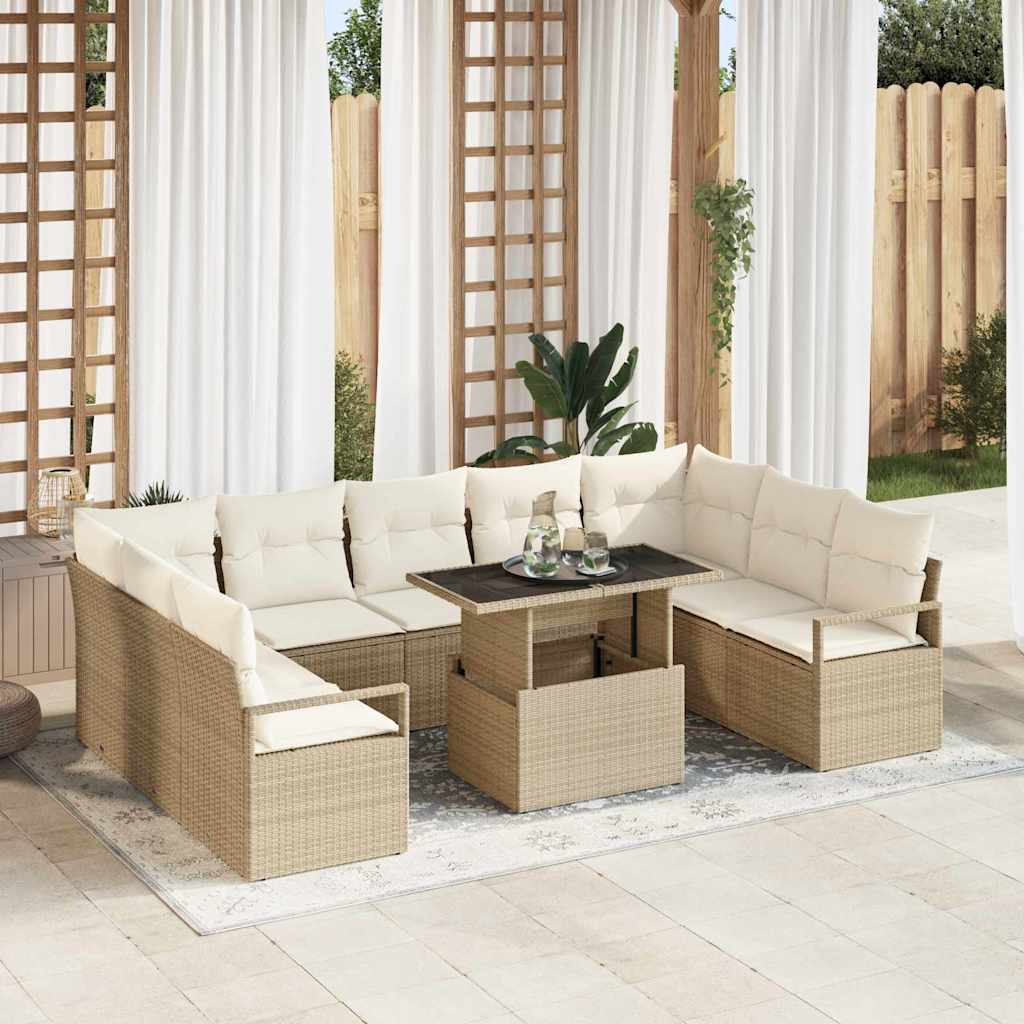 Tuin Sofa Set 10 st 9-Aantal zitplaatsen Beige en Crème
