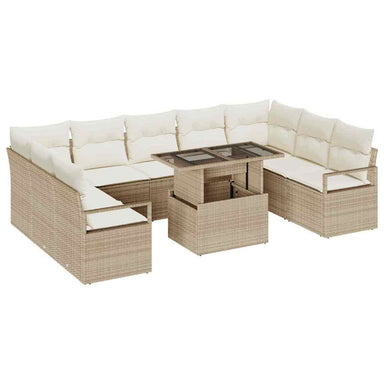 Tuin Sofa Set 10 st 9-Aantal zitplaatsen Beige en Crème