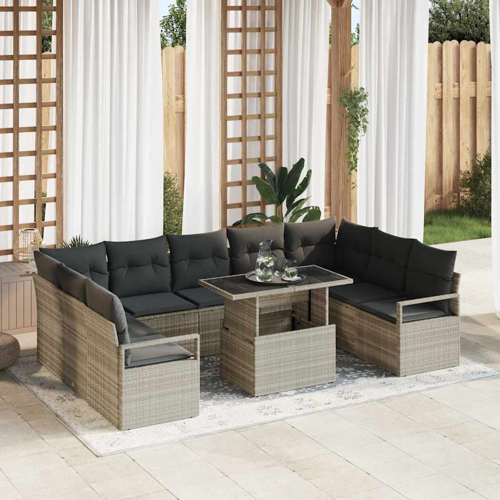 Tuin Sofa Set 10 st 9-Aantal zitplaatsen Lichtgrijs poly rattan