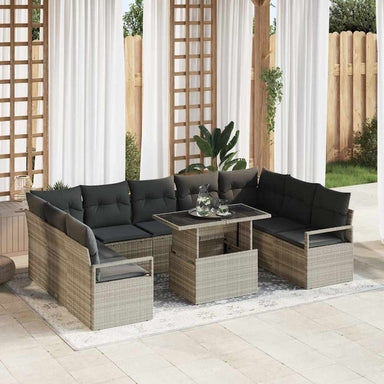 Tuin Sofa Set 10 st 9-Aantal zitplaatsen Lichtgrijs poly rattan