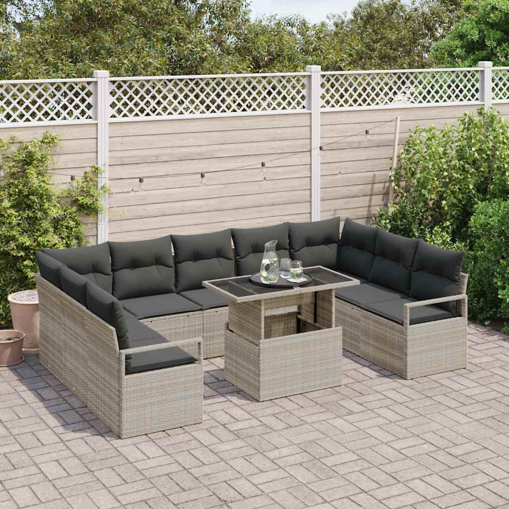 Tuin Sofa Set 10 st 9-Aantal zitplaatsen Lichtgrijs poly rattan