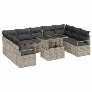 Tuin Sofa Set 10 st 9-Aantal zitplaatsen Lichtgrijs poly rattan