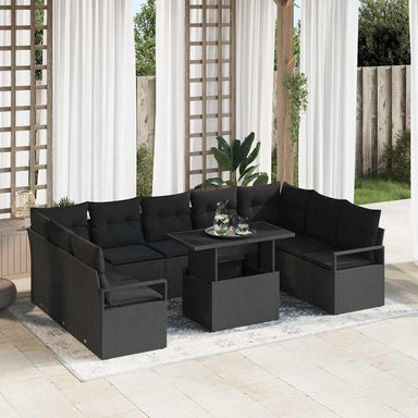 Tuin Sofa Set 10 st 9-Aantal zitplaatsen Zwart poly rattan