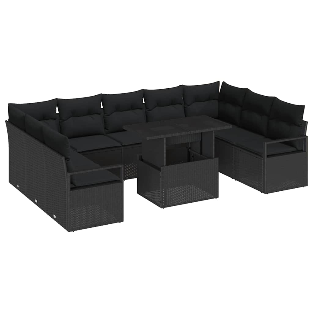 Tuin Sofa Set 10 st 9-Aantal zitplaatsen Zwart poly rattan