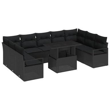 Tuin Sofa Set 10 st 9-Aantal zitplaatsen Zwart poly rattan