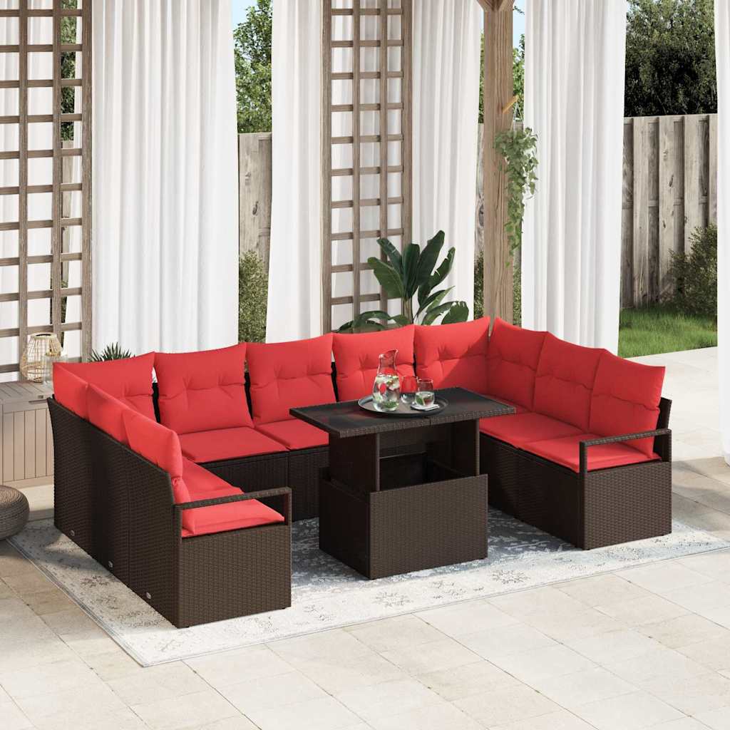 Tuin Sofa Set 10 st 9-Aantal zitplaatsen Bruin en Rood
