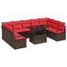 Tuin Sofa Set 10 st 9-Aantal zitplaatsen Bruin en Rood