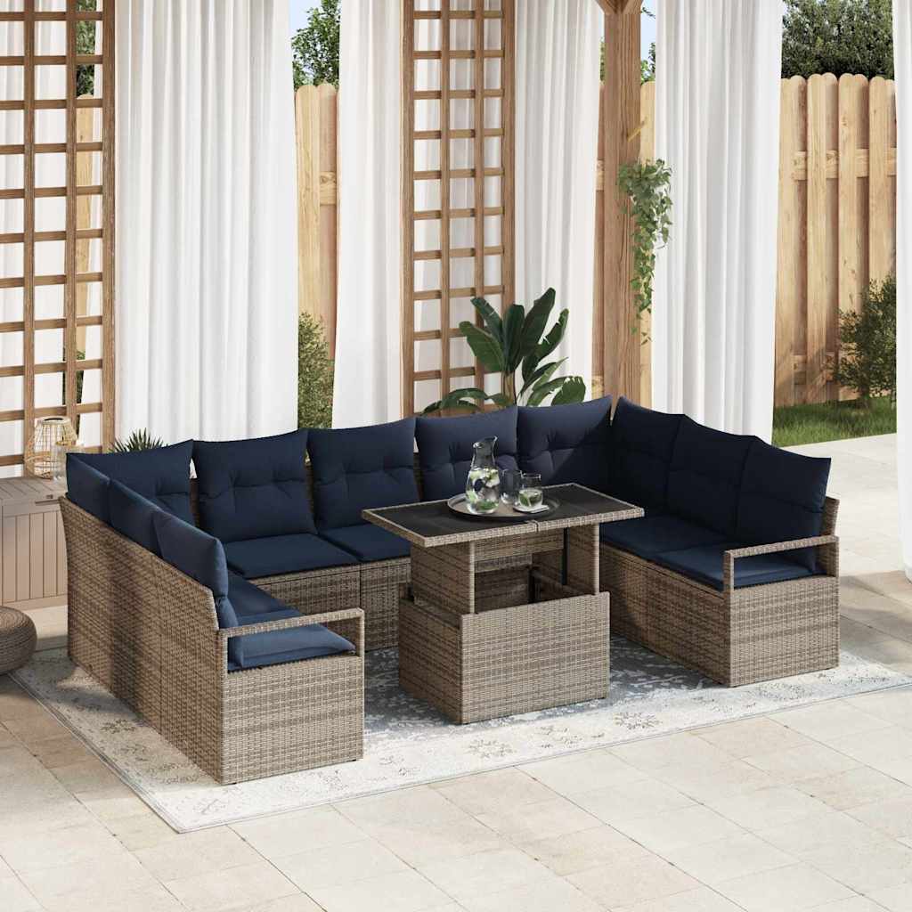 Tuin Sofa Set 10 st 9-Aantal zitplaatsen Grijs en Marineblauw