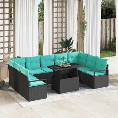 Tuin Sofa Set 10 st 9-Aantal zitplaatsen Zwart en Blauw