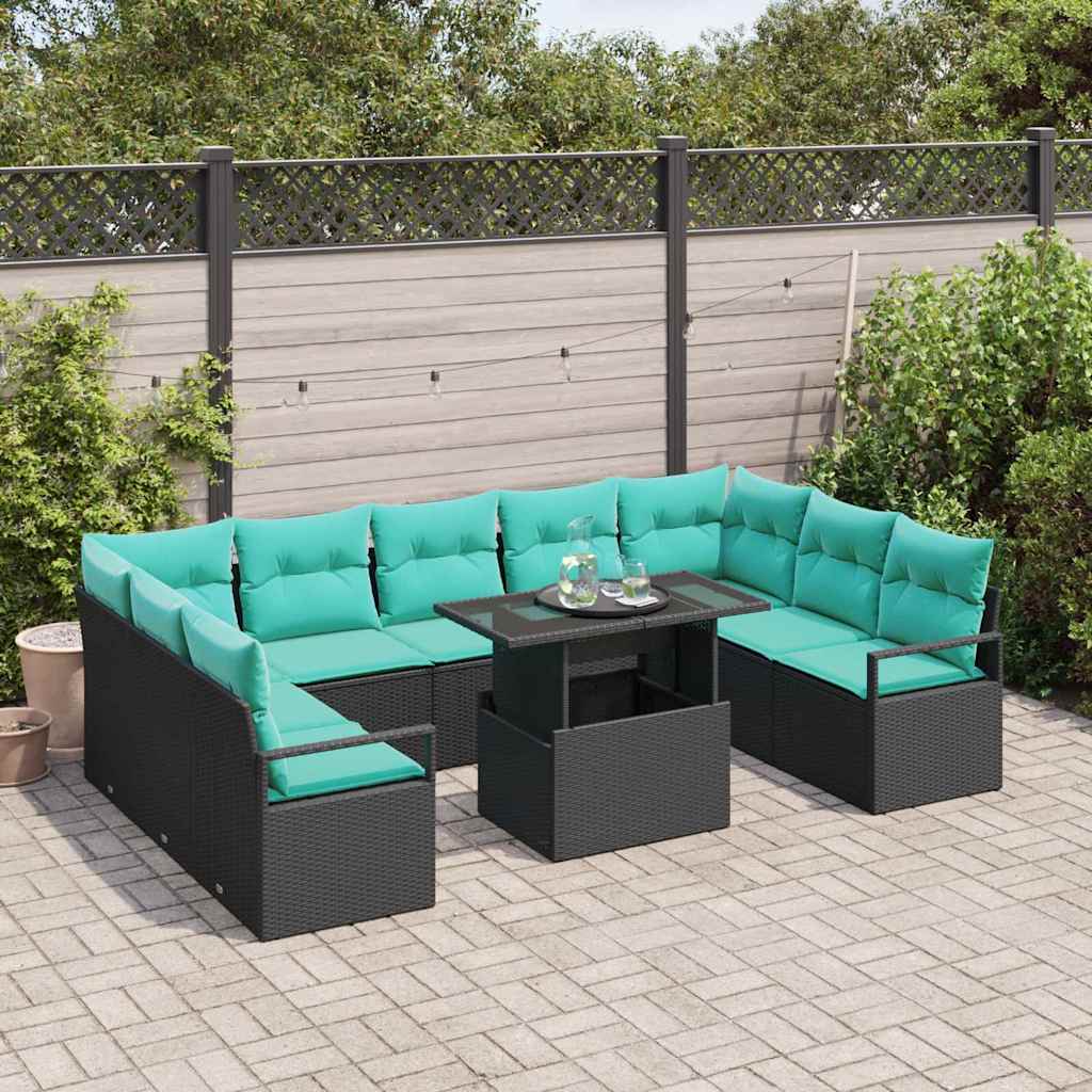 Tuin Sofa Set 10 st 9-Aantal zitplaatsen Zwart en Blauw