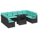 Tuin Sofa Set 10 st 9-Aantal zitplaatsen Zwart en Blauw