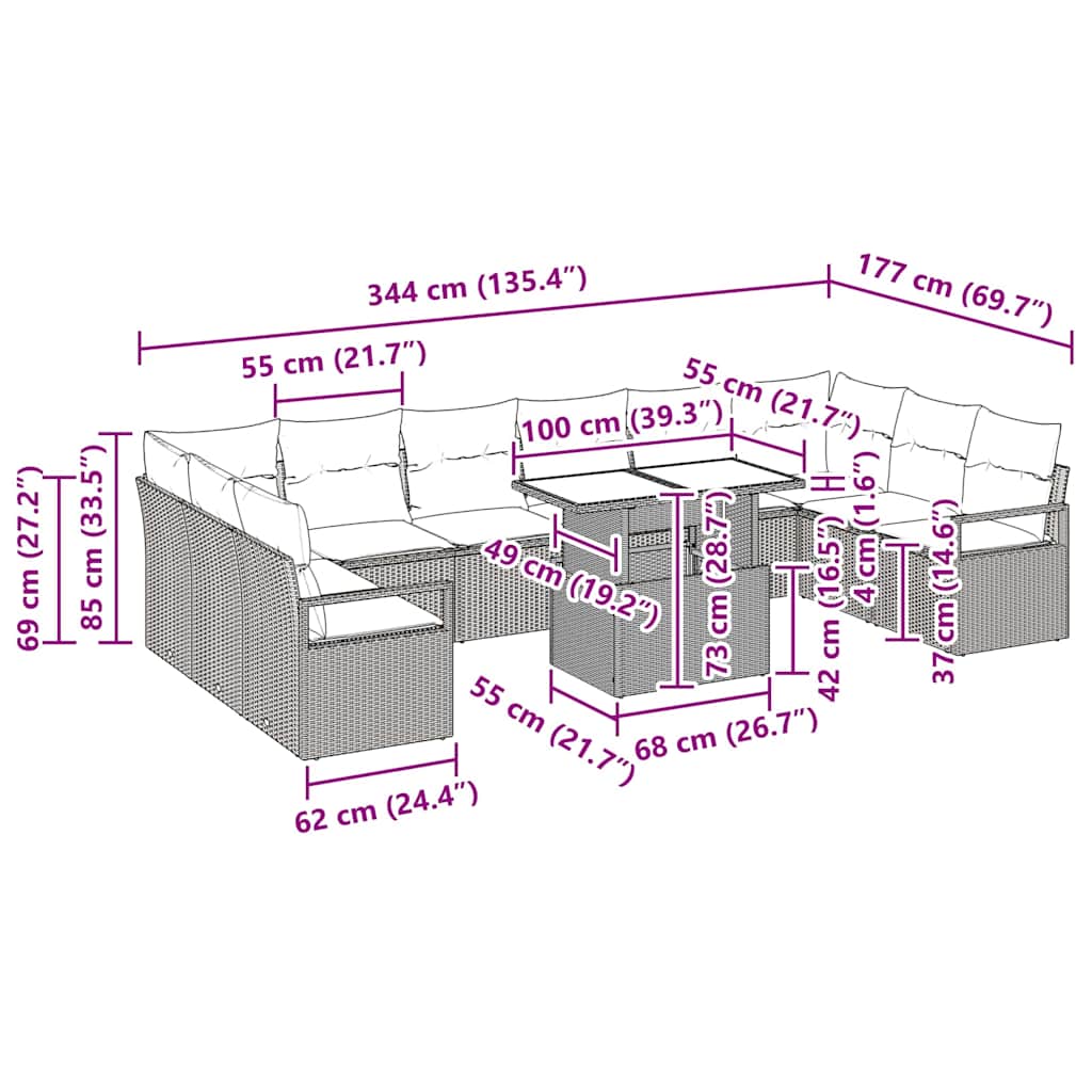 Tuin Sofa Set 11 st 10-Aantal zitplaatsen Zwart en Crème