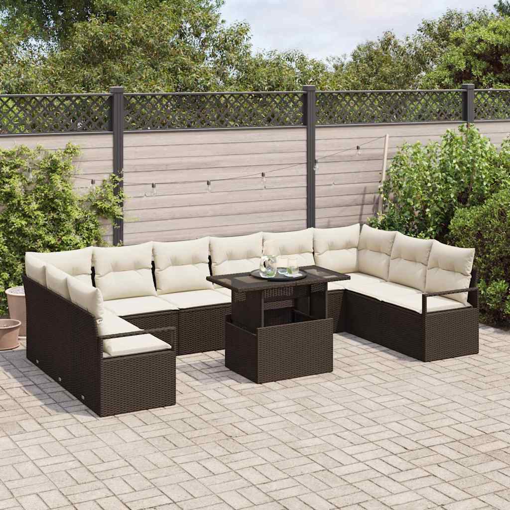 Tuin Sofa Set 11 st 10-Aantal zitplaatsen Bruin en Crème