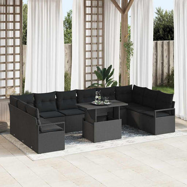 Tuin Sofa Set 11 st 10-Aantal zitplaatsen Zwart poly rattan