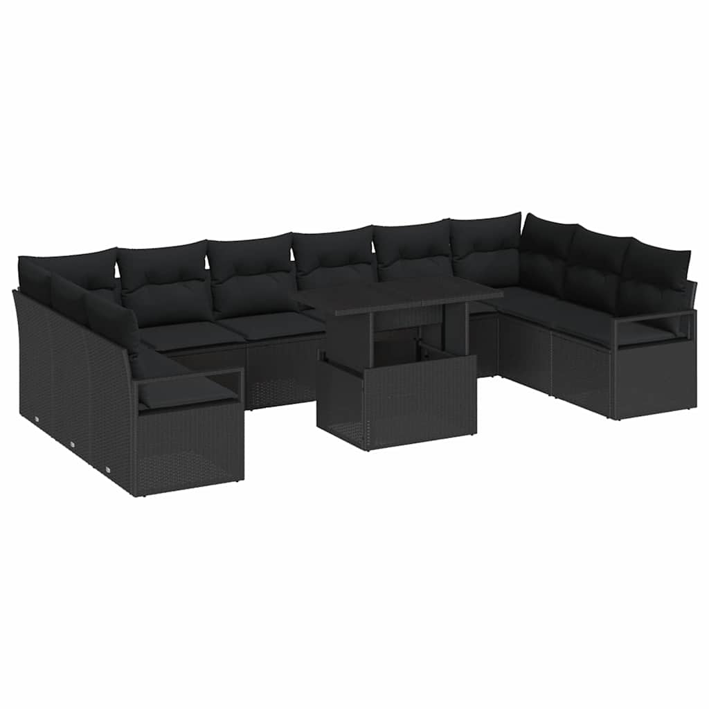 Tuin Sofa Set 11 st 10-Aantal zitplaatsen Zwart poly rattan
