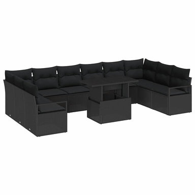 Tuin Sofa Set 11 st 10-Aantal zitplaatsen Zwart poly rattan